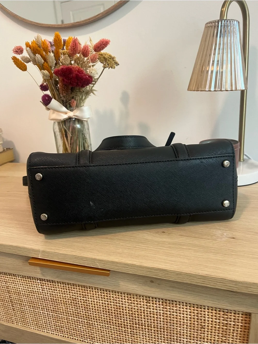 kate spade Black Structured Saffiano Satchel with Gold Hardware